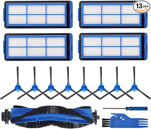 Replacement Part for Eufy RoboVac 11S Max RoboVac 15C Max RoboVac 30C Max RoboVac G30 Edge G10 Hybrid Robot Vacuum Cleaner Accessories Kit, Including 1 Main brush, 8 Side brushes, 4 Filters