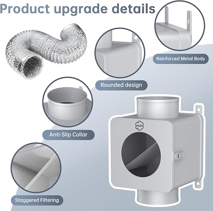 Metal Dryer Lint Trap,Indoor Lint Trap for Dryer with 4inch 8FT Dryer Vent Hose,2 Clamps,2 Stainless Steel Mesh Filters,Secondary Lint Trap for Electric & Gas Dryers