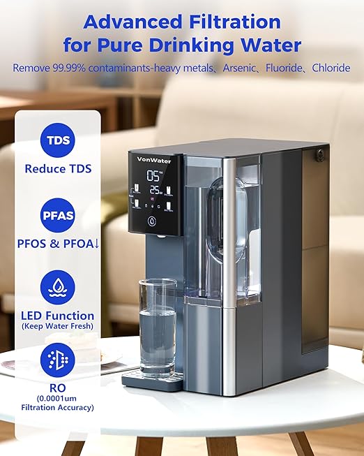 7-Stage Countertop Reverse Osmosis Water Filter System, 528G RO Water Filtration with 2 Portable Pitchers, NSF/ANSI 372,42,58 (CT910-2 Pitchers)