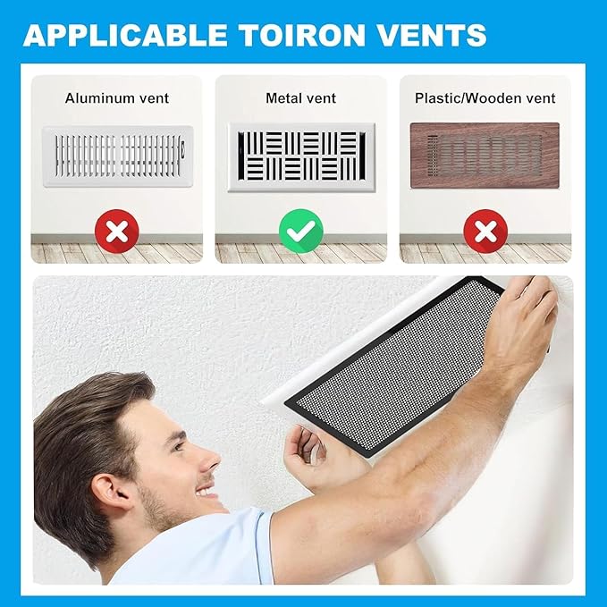 4 PCS Magnetic Vent Covers-5.5x12 Magnetic Air Vent Covers with Mesh Screen for Floor/Wall/Ceiling Registers-Easy to Install, Secure Fit, Durable Design-Black