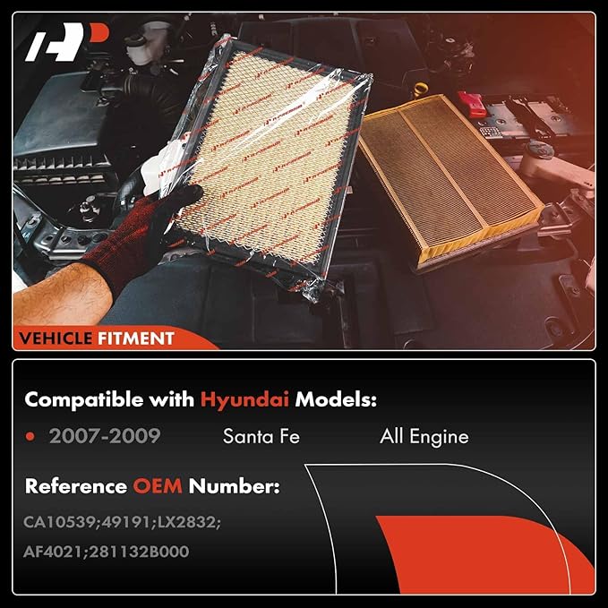 A-Premium Engine Air Filter Compatible with Hyundai Santa Fe 2007 2008 2009, Replace# 61949191
