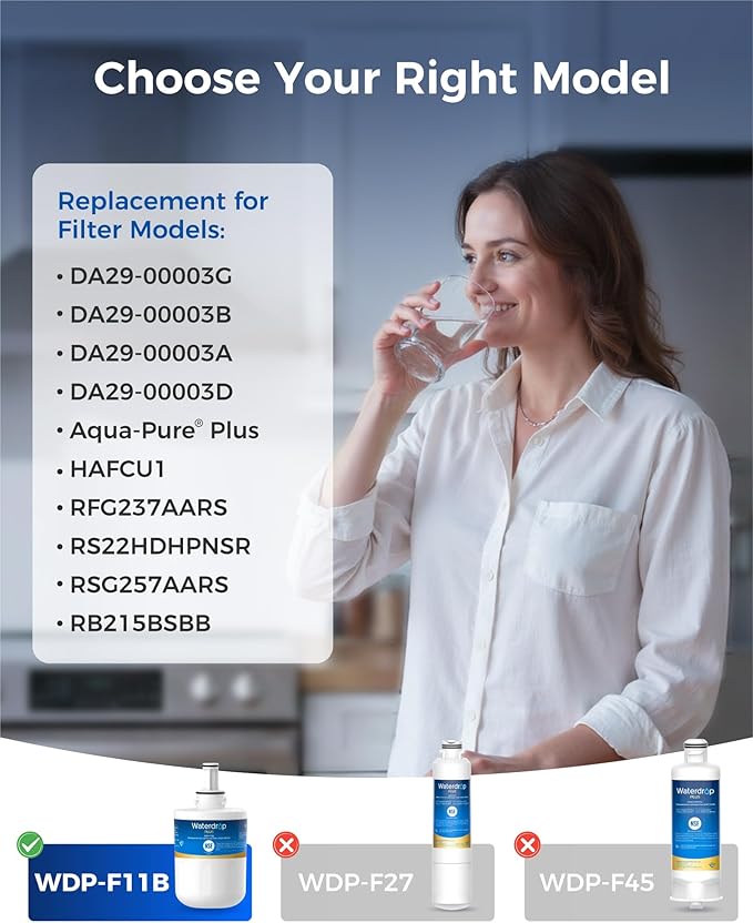 Waterdrop Plus DA29-00003G NSF 401&53&42 Certified Refrigerator Water Filter, Replacement for Samsung® DA29-00003G, DA29-00003B, DA29-00003A, Aqua-Pure Plus, HAFCU1 (Package May Vary)