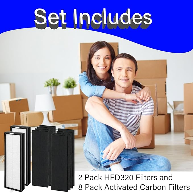 HFD320 Replacement Filter for Honeywell Air Genius 3,4,5,6 Series Air Purifier Models - HFD300 HFD310 HFD320 HFD360 HFD314 HFD323CV1 HFD323-TGT HFD324, 2 Pack H13 True HEPA + 8 Pack Carbon Pre-Filter
