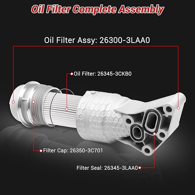 Aluminum Complete Oil Filter Housing Assembly Kit for 2016-2024 Hyundai Genesis G80 Palisade 2019-2024 Kia Sorento Cadenza Telluride Sedona 3.3L/3.8L V6 Engine, Replaces 26300-3LAA0