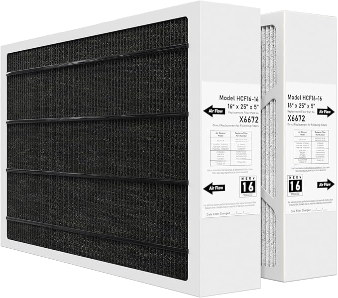 X6672 MERV 16 16x25x5 Furnace Filter Compatible with Lennox X6672 for Furnace HVAC System, Part #HCF16-16, 16x25x5 (Actual Size: 15.7 x 24.7 x 4.4 In), 2 Pack