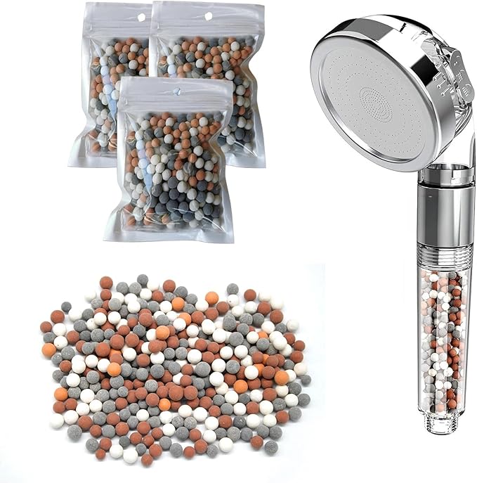 BLMHTWO 3 Packs Replacement Anion Mineral Shower Head Bead Four Color Shower Filter Water Stone Beads Filtration Mineral Beads Stones Balls Suitable for Filtered ShowerHead