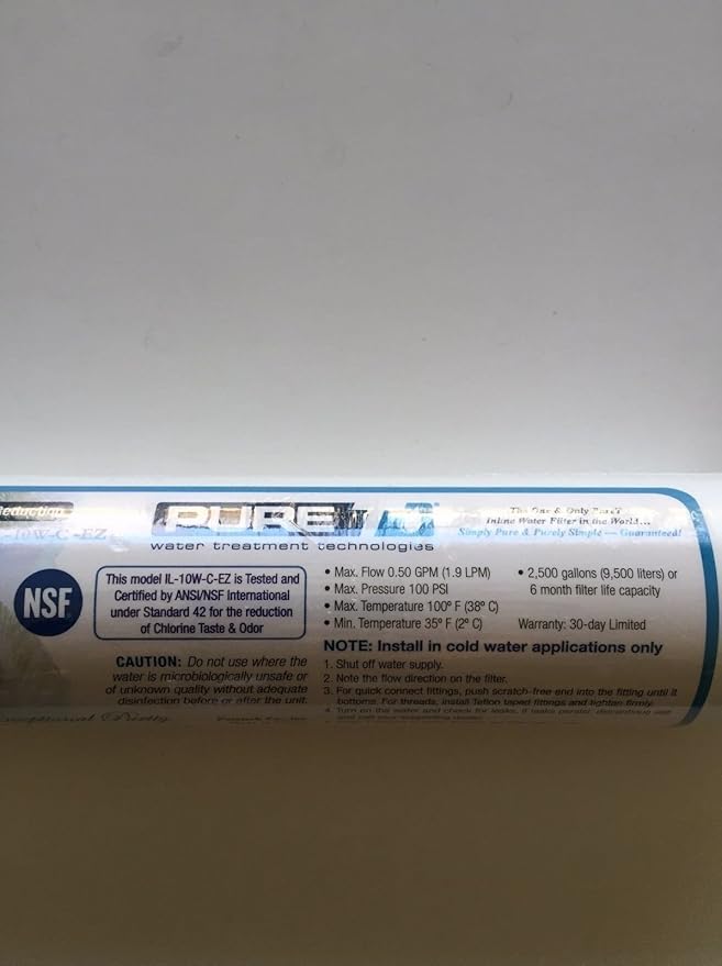 PURE T IL-10W-C-EZ REVERSE OSMOSIS IN-LINE CARBON FILTER 10 X 2 1/4" QUICK CONNECT ENDS