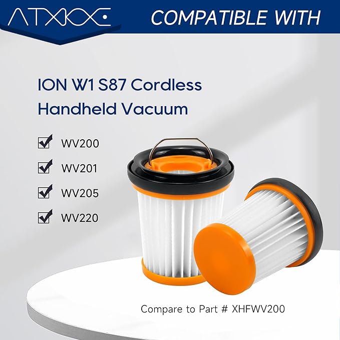 ATXKXE WV201 Filter Fit for Shark Wandvac ION W1 S87 Cordless Handheld Vacuum WV200, WV201, WV205, WV220, Compare to Part # XHFWV200, 8 Pack Filters and 1 Clean Brush