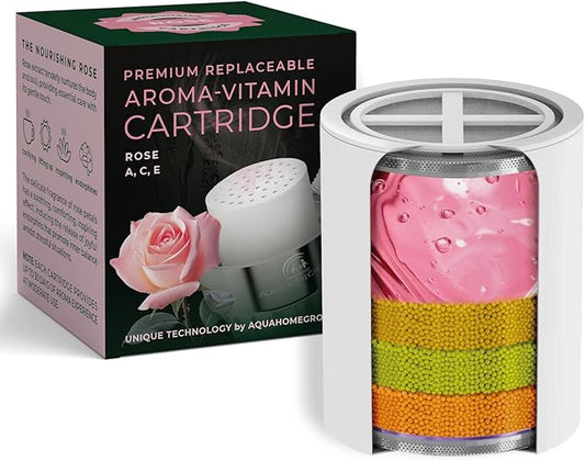 AquaHomeGroup Vitamin C + E + A Shower Filter Replacement Cartridge with Aroma Granules (Rose) - Reduces Chlorine, Supports Skin & Hair Health - Compatible with Similar 15 20 Stage Filters