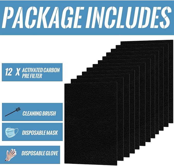 12-Pack Activated Carbon Pre-Filters Compatible with Winix AM90, C535, 5300, 5500 - Odor Control Part Filter A 115115 Size 21, 12.5” x 16.25” x 0.2” – Freshens Air & Enhances Filtration