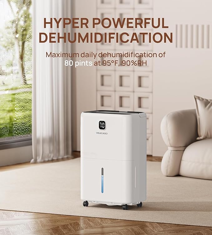 80 Pint Dehumidifier for Basement & Home up to 5500 sq.ft, Smart Humidity Control, Auto Defrost, Quiet Sleep Mode, Drain Hose Included, 3 Modes & 24H Timer