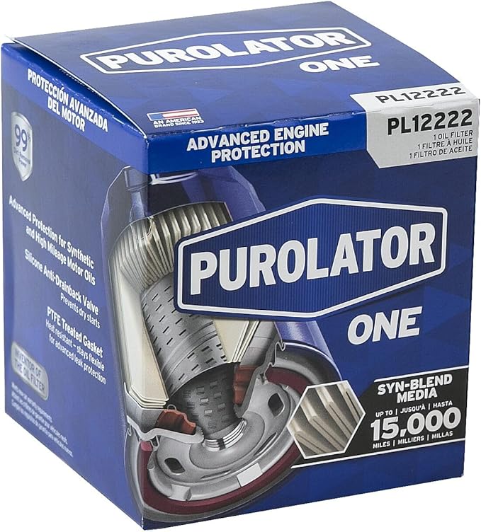 Purolator PL12222 ONE Advanced Engine Protection Spin On Oil Filter Compatible With Ram 1500,Chevrolet Silverado 1500,Silverado 2500 HD, Jeep Compass, Cherokee,Patriot and GMC Sierra 1500(Pack of 12)