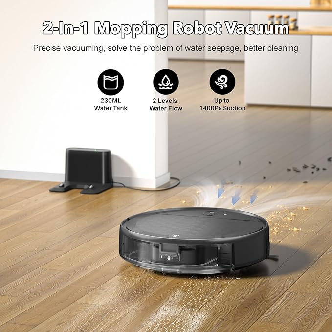 Robot Vacuum and Mop Combo, 2 in 1 Robotic Vacuums Cleaner with WiFi/App, Robot Vacuum with Water Tank, Strong Suction, Schedule, Self-Charging, Quiet, for Hard Floor, Pet Hair, Low Pile Carpet