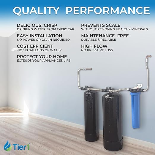 Tier1 450,000 Gallon Whole House Salt-Free Conditioner 3-in-1 with Chloramine Reduction System & Sediment Pre-Filter | Water Softener Alternative & Filtration System for 3-4 Bathrooms