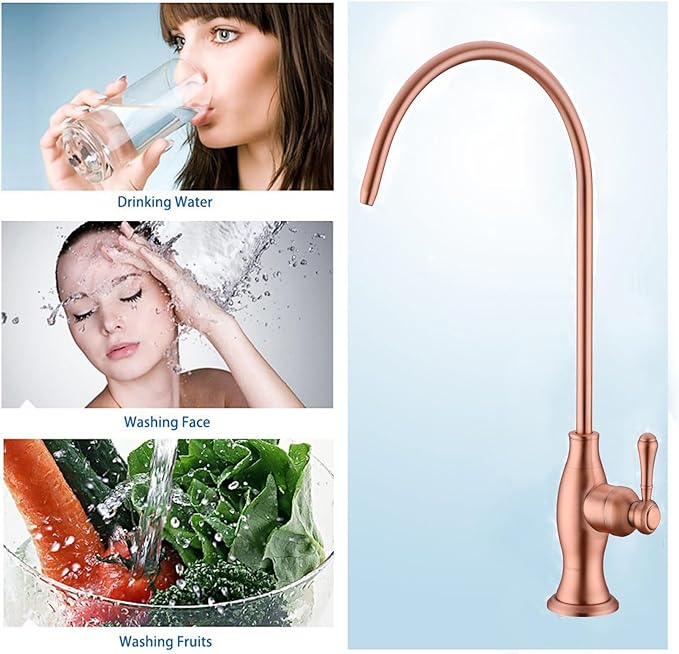 Delle Rosa Drinking Water Faucet in Copper Finish, Retro Stainless Steel Kitchen Water Filter Faucet, Commercial Water Filtration Faucet for Under Sink Water Filter System,Copper Finish,Non-Air Gap