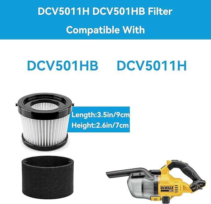 DCV501HB Replacement Filters Compatible With DEWALT DCV501HB DCV5011H Cordless Handheld Vacuum, 3 Packs Vacuum Filter with 6 Foam Sleeve Filters & 1 Brush
