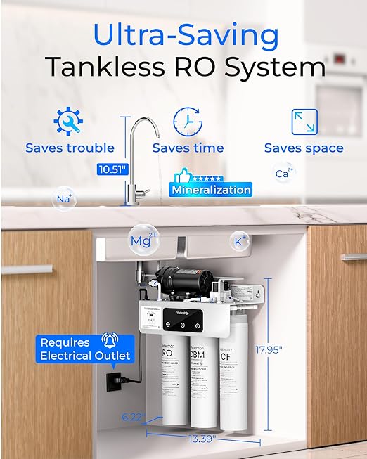 Waterdrop T3-M Remineralization Reverse Osmosis Water Filter, NSF/ANSI 372 Certified, 9-Stage Undersink RO System, 450 GPD Tankless RO Water Filtration System, 2:1 Pure to Drain, Plug-in Required