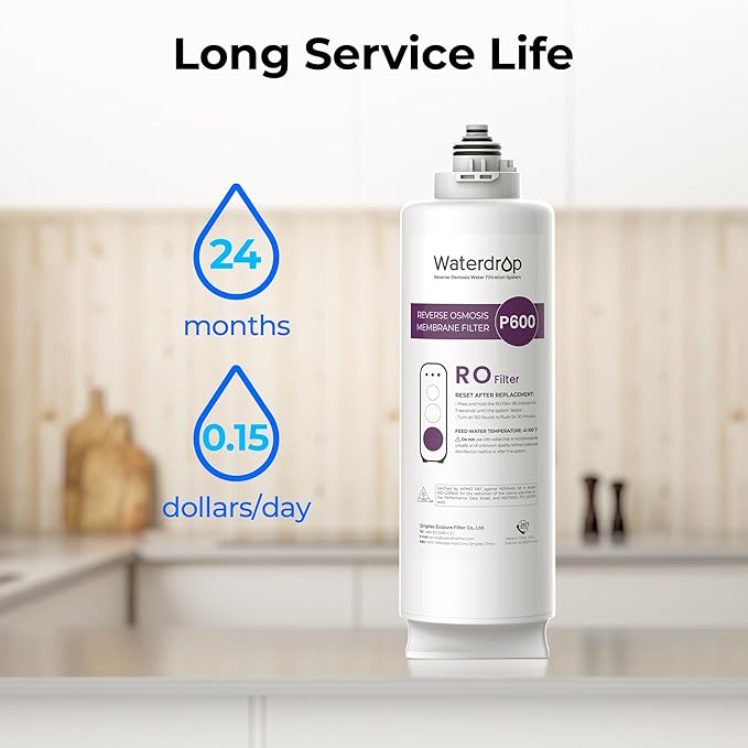Waterdrop G3P600-RO Filter, Replacement for Waterdrop G3P600 Undersink Reverse Osmosis System, 2-year Lifetime