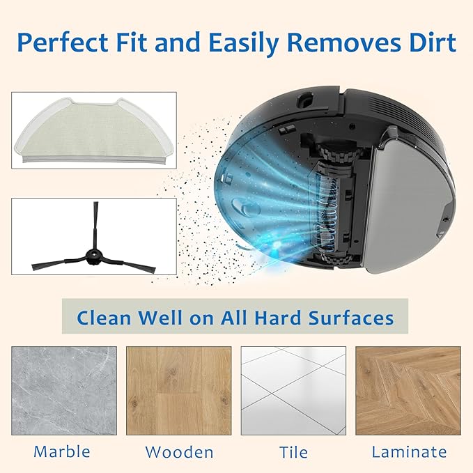Replacement Parts Compatible with Airrobo T20+ T25+ T30+ Robot Vacuum Cleaner, Spare Accessories Kit include 1 Roller Brush, 2 Filters, 3 Side Brushes, 3 Dust Bags, 3 Mop Pads and 1 Cleaning Brush