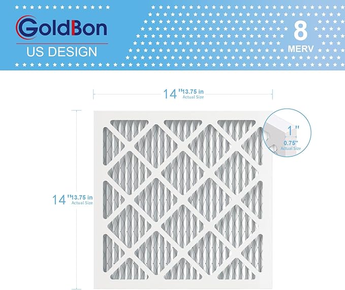 14x14x1 Air Filter 2 Pack MERV 8 MPR 700 FPR 5- GoldBon AC Filter USA Design- Electrostatic Pleated Air Conditioner HVAC AC Furnace Filters for Pollen, Smoke,Pet Dander