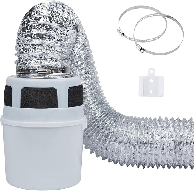 VIWINVELA 3 IN 1 Indoor Dryer Vent Kit Filter Bucket for Electric Dryer with 4-Inch by 8-Feet Proflex Duct (Silver)