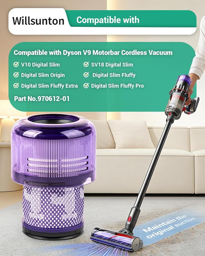 SV18 V9 Filter Replacement for Dyson Digital Slim Origin Fluffy Extra Cordless Vacuum V9 SV18 SV57, Part No. 970612-01 for Dyson Digital Slim Filter (3 Pack)