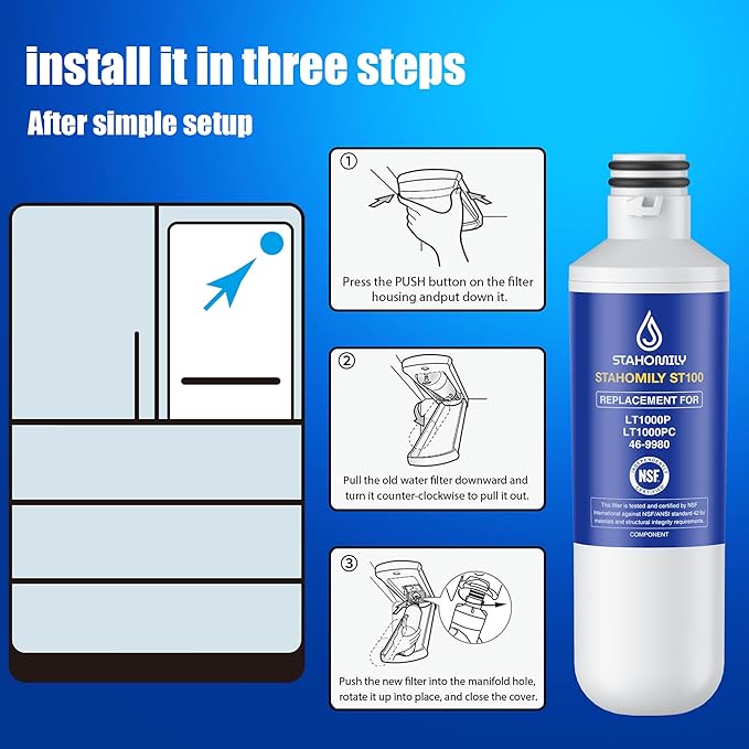 LT1000P ADQ747935 Water Filter Replacement for LG LT1000P/PC/PCS, LMXS28626S, MDJ64844601, Kenmore 46-9980, LMXS30796S, LMXS30796D, LMXC23796S, ADQ74793501, ADQ73334008 with LT120F Air Filter, 3 Combo