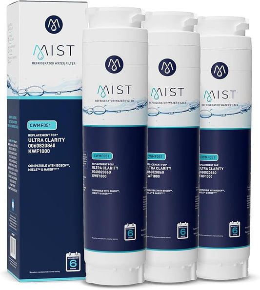Mist Ultra Clarity Water Filter Replacement for Bosch, Refrigerator Water Filter compatible with 644845, 9000077104, 9000194412, Haier 0060820860, 0060218744, Miele KWF1000 (3 pack)