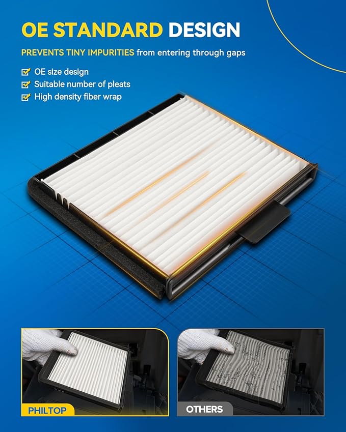 PHILTOP Cabin Air Filter w/Activated Carbon, Compatible with CF11180 Nissan Frontier 1998-2004, Xterra 2000-2004, Carbon Filter Up Dust Pollen Odor