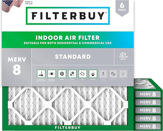 Filterbuy 15x15x1 Air Filter MERV 8 Essential Dust & Allergy Defense (6-Pack), Electrostatic Pleated HVAC AC Furnace Filters Replacement (Actual Size: 15.00 x 15.00 x 0.75)