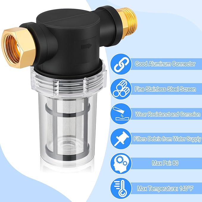 Retisee Washing Machine Water Filter Water Hose Filter Sediment Filter Inline Water Filter for Hose Garden Hose Filter Pressure Washer Filter with 40 Mesh 100 Mesh Screen(3 Sets)