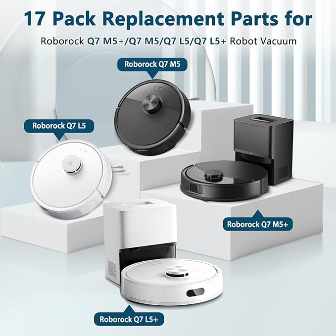 Chuancheng Q7 M5+ Replacement Parts for Roborock Q7 M5/ Q7 L5 / Q7 L5+ Vacuum Cleaner, 17Pcs Accessories KIt with 1 Main Brush, 6 Mop Pad, ６ Side Brush, ４ HEPA Filter
