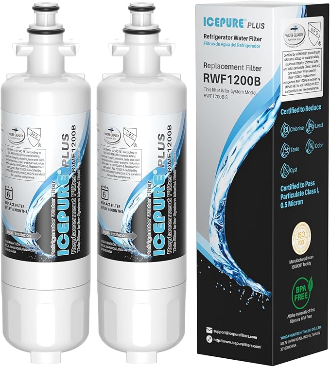 ICEPURE PLUS ADQ36006101 NSF/ANSI 53 & 42 Certified Refrigerator Water Filter, Remove Lead, Replacement for LG LT700P, Kenmore Elite 9690, 469690 CLCH106 ADQ36006102 FML-3 LFXS30766S LFXS24623S, 2PACK