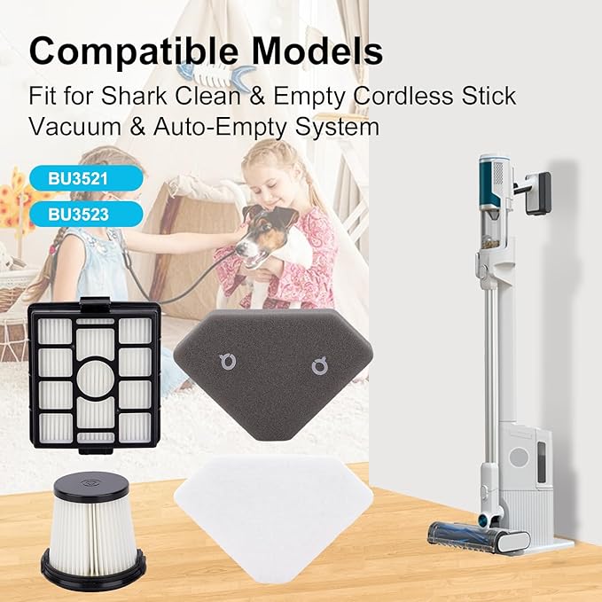 BU3523 BU3521 BU3120 HEPA Filter Compatible with Shark Clean Lightweight Cordless Stick Cleaner -Handheld Vacuum Pre-Motor Auto-Empty System Filters Replacement Parts Accessories
