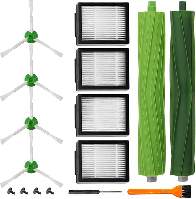 DLD Replacement Accessory Kit for iRobot Roomba i7 i7+/i7 Plus E5 E6 Vacuum Cleaner.Replacement Parts Set (2 Set of Multi-Surface Rubber Brushes,4 Side Brushes,4 Filters,1 Tools)