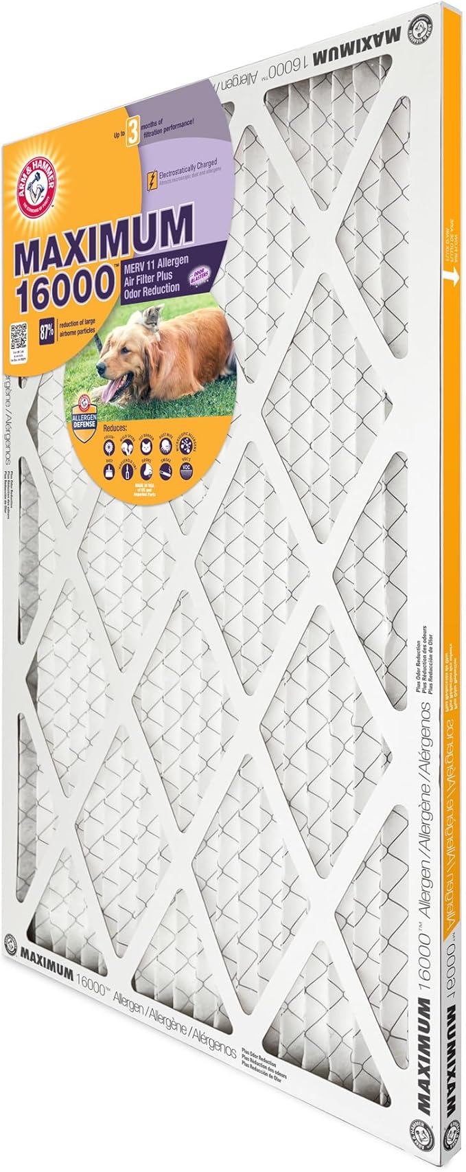 Arm & Hammer Max Allergen & Odor Reduction 14x14x1 Air and Furnace Filter, MERV 11, 4-Pack