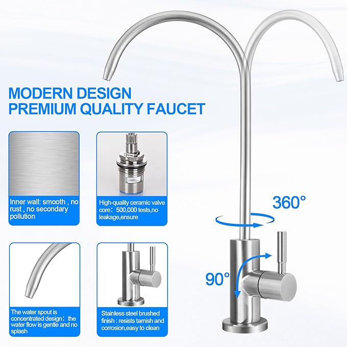 Under Sink Water Filter - Water Filter Kit and Feed Valve for Home Bar and Washbasin,Reduce Chlorine,Bad Taste&Odor,A Perfect Choice for Countertop Ice Maker,Coffee Maker and Skin Care