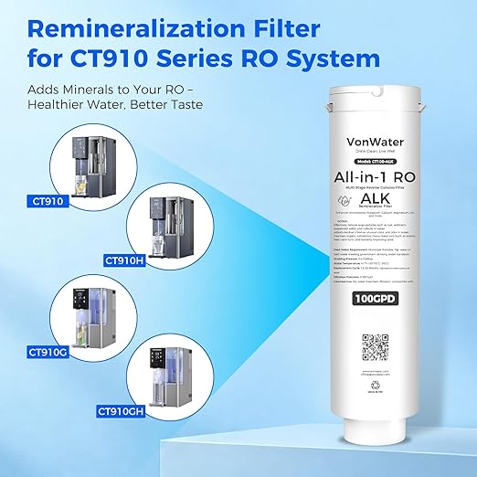 CT100-ALK Replacement Filter | 𝐀𝐥𝐤𝐚𝐥𝐢𝐧𝐞 pH+ RO Filter Cartridge for CT910/C5/CT910G Series | 100GPD 12-24 Months | NSF/ANSI372,42,58 Standards, Reduce TDS PFAS (CT100-ALK)