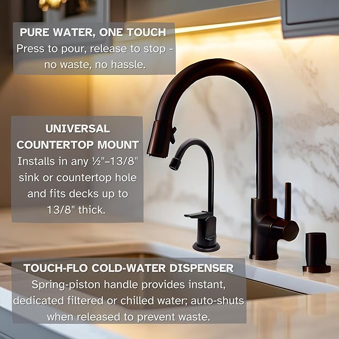 Westbrass D203-NL-12 6" Touch-Flo Style Pure Cold Water Dispenser Faucet, 1-Pack, Oil Rubbed Bronze