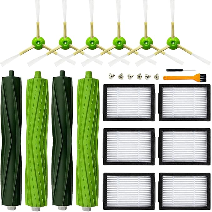 Replacement Parts for iRobot Roomba i4 i7 i7+ i3 i3+ i2 i5 i5+ j5 j5+ J7 i6 i6+ i8 +/Plus E5 E6 E7 I & E & J Series Vacuum Cleaner, 2 Set of Roller Brush & 6 Filters & 6 Side Brushes