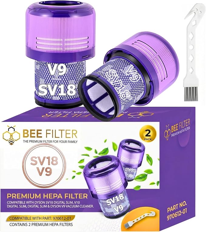 Dyson V9 Filter, 2-Pack Premium True HEPA Replacement Filters Compatible with Dyson SV18 Vacuum, Dyson V9 Motorbar Vacuum, Sv18 Filter, Digital Slim, V9 Filter Replacement, Part no. 970612-01