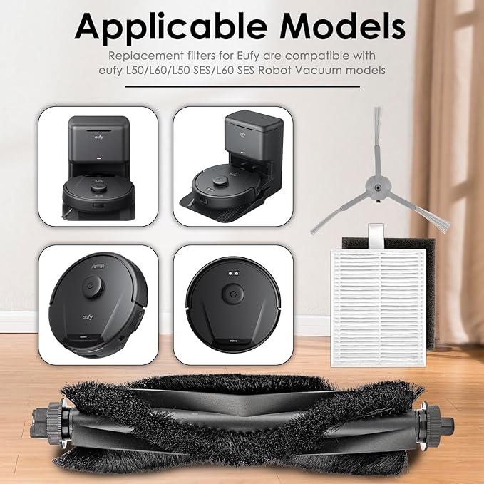 (10 Pack) L60 L50 Replacement Parts Compatible with eufy L60, L60 Hybrid, L60 SES, L50 SES, L50 Series Robot Vacuum, Accessories Kit, 1 Roller Brush, 3 HEPA Filters & Foam Filters, 6 Side Brushes