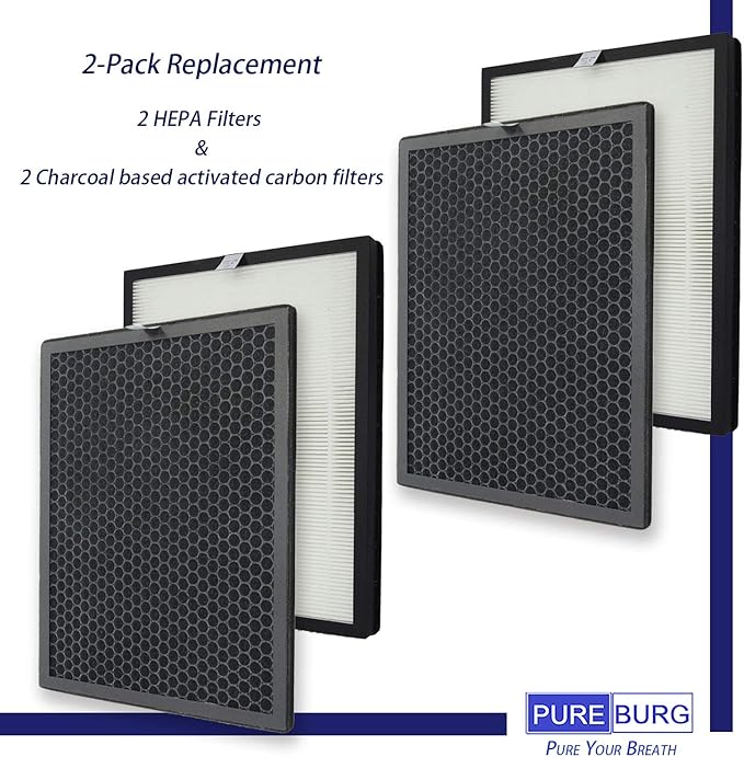 PUREBURG Replacement Filter Set Compatible with Alexapure Breeze 3049 AP-B102 Air Purifier,2-Pack H13 HEPA & Activated Carbon Filter Air Clean PM2.5 Odor smoke VOCs