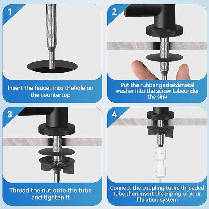 Drinking Water Faucet, Lead-Free Kitchen Water Filter Faucet for Reverse Osmosis or Water Filtration System, RO Faucet, Brushed Nickel (Black Lacquer Finish)