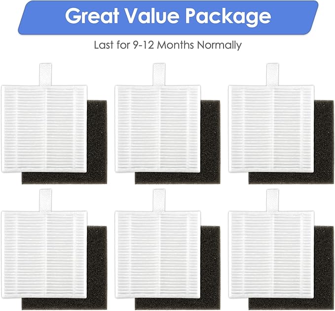 (6 Pack) T20+ HEPA Filters and Foam Filters Compatible With Airrobo T20+ Robot Vacuum Cleaner, Filters Accessories Kit, Filter Kit, Replacement Parts