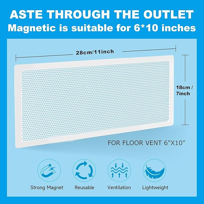 4 PCS White Strong Magnetic Vent Covers - 7"x11" Magnetic Air Vent Screen - for Floor/Wall/Ceiling Registers - Easy Install, Secure Fit - Durable(Fits Registers 7" to 8" Wide x 11" to12.5" Long)