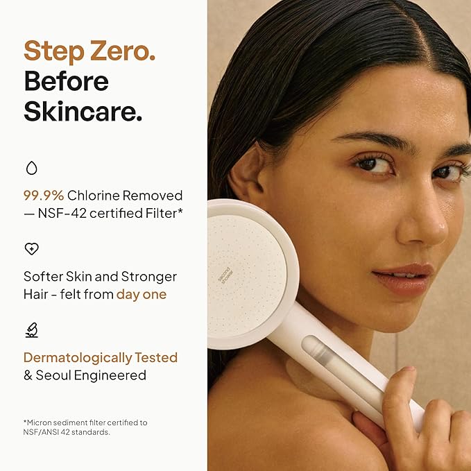 SecondShower Filtered Shower Hand for Hard Water | Clinically Proven for Skin Health, NSF Certified 99.9% Chlorine Removal, SPA Grade High Pressure, Korean Beauty Secret Natural Filter (Pure Silver)