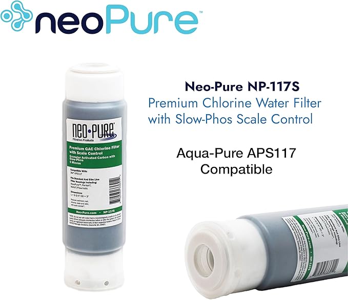 Neo-Pure NP-117S Chlorine Taste and Odor Reduction Water Filter Cartridge with Phosphate Scale Control – Compatible with 3M Aqua-Pure APS117 Systems – 2-Pack