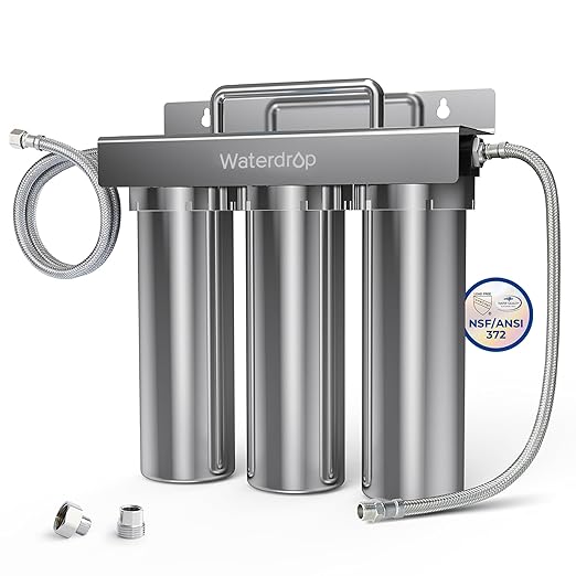 Waterdrop TST-UF 0.01μm Ultra-Filtration Under Sink Water Filter System, Stainless Steel Water Filter for Sink, 5X Service Life Under Sink Water Filtration System, Removes 99% of Substances
