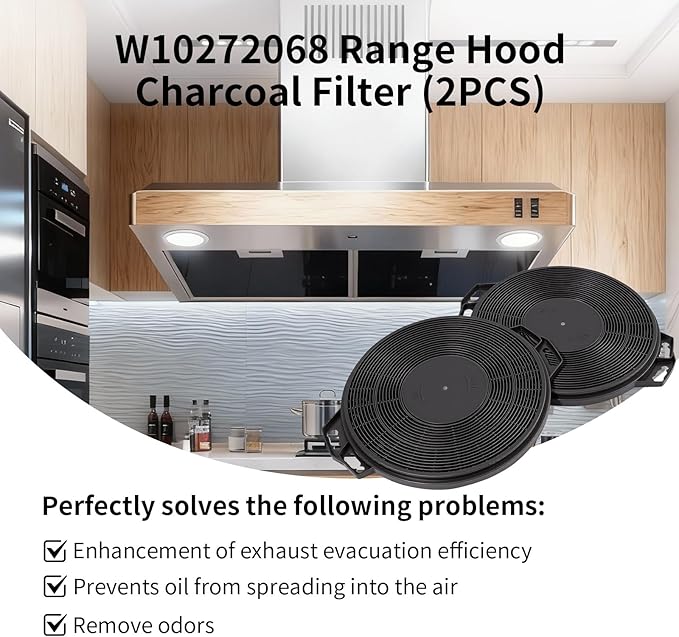 CACF006 Range Hood Carbon Filters, Replacement Charcoal Filters for Ductless Ventilation, Carbon Filters for Recirculation